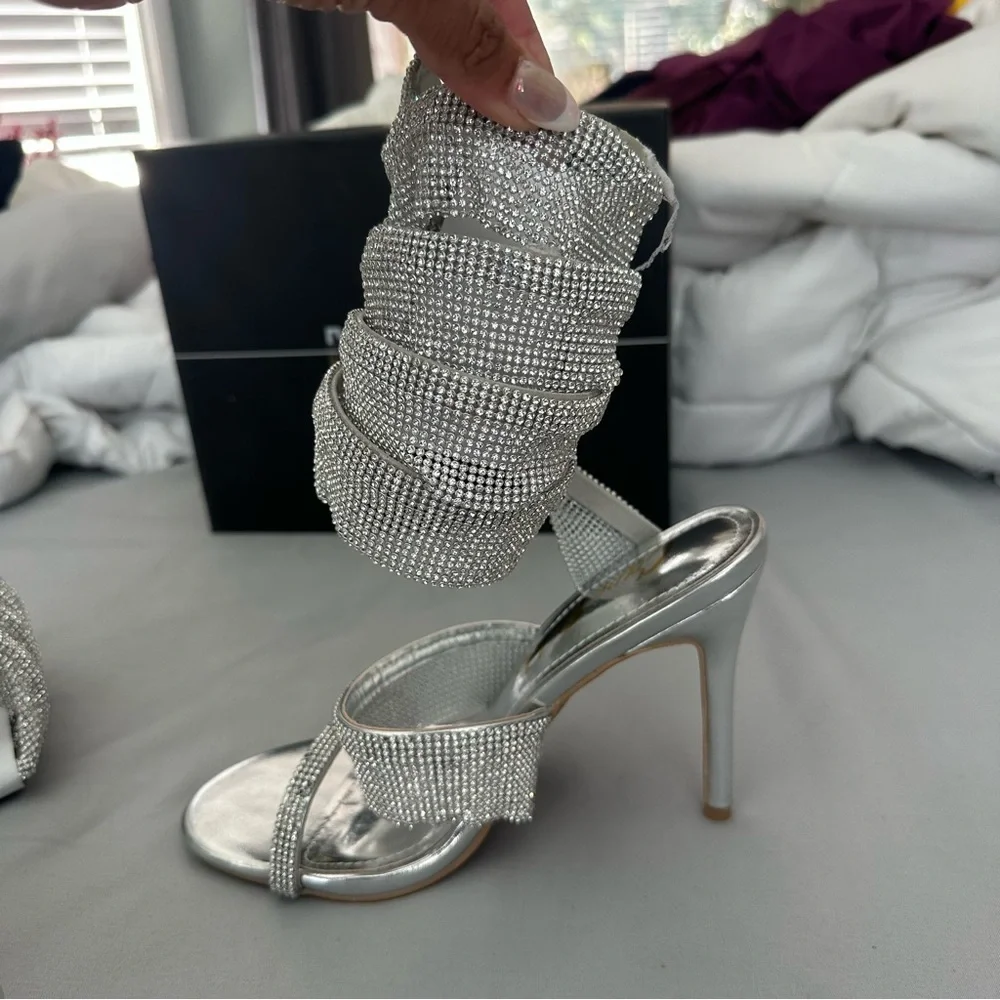 Cape Robbin Silver Rhinestone Wrap Gladiator High Heel Sandals